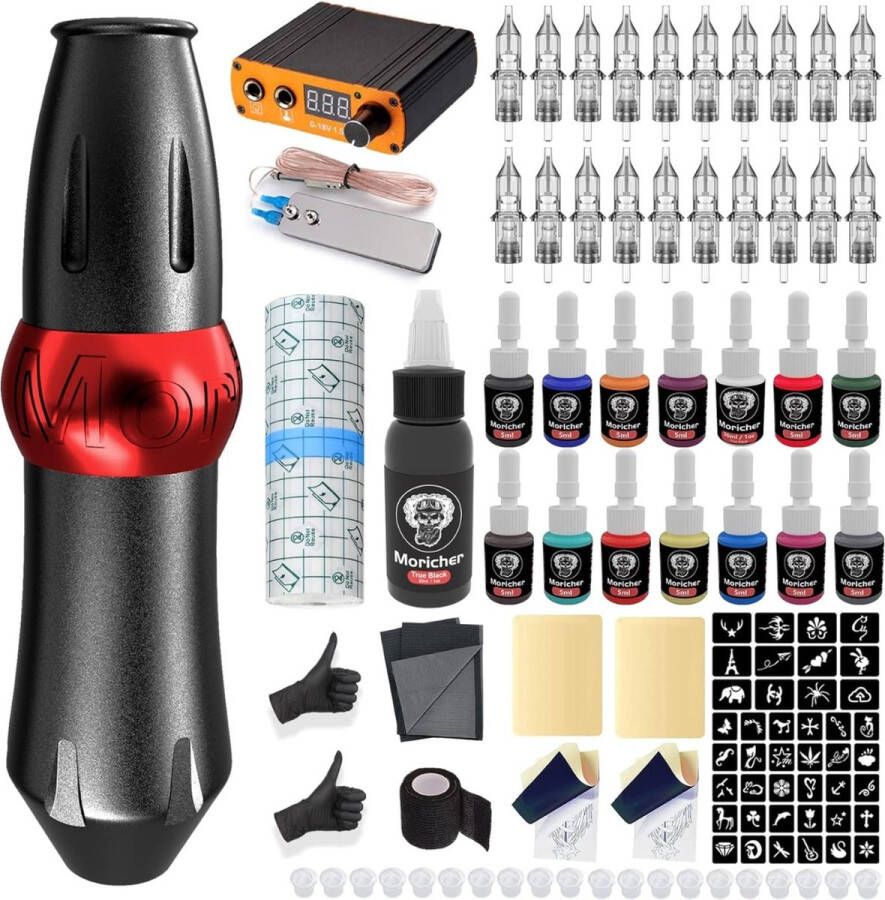 Tattoo Machine Professionele Tattoo Set Volledig Tattoo Inkt Machine Set Compleet Incl. Tattoo Cartridges met 20 Naalden & 15 Inkten