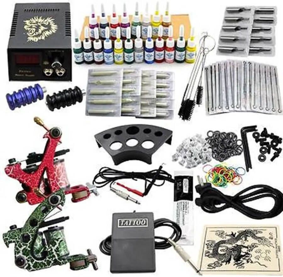 Tattoo Machine Tattoo pen Tattoo Set Rijk uitgerust Complete set voor beginners & gevorderden Tattoo Machine Pen Inclusief 20 kleuren Inclusief 50 naalden Cartridges Naalden Zelf Tatoeëren Kit Zwart