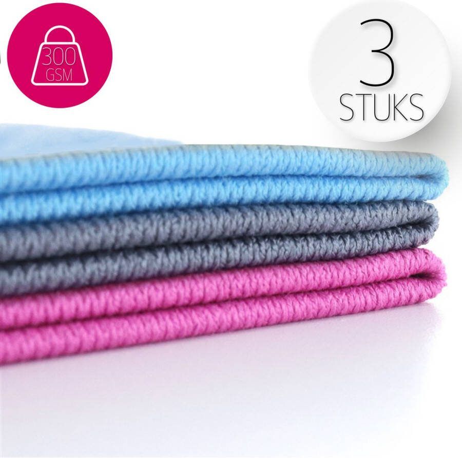 Merkloos Sans marque Tavas Premium Glasdoeken voor professionele reiniging | 3 Stuks | 40x40 cm | 300g m2 | Voor pluis en streepvrije glazen spiegels ramen| Poetsdoek met uiterst sterke vezels | Reinigingsdoekjes voor auto ramen | Grijs Fuchsia Turkoois