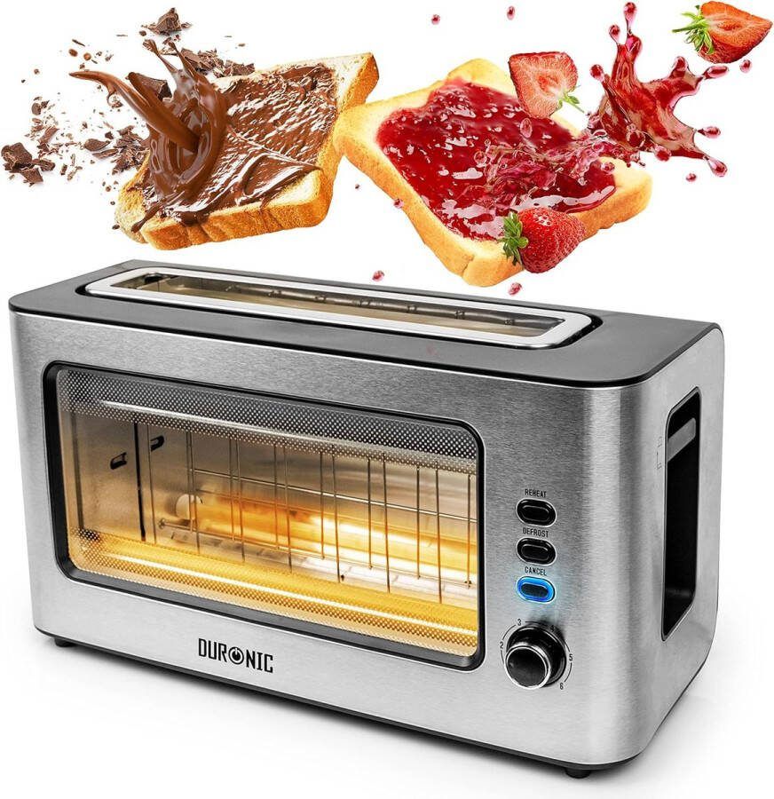 TB10 Broodrooster met Glazen Venster Toaster met Kruimellade 6 Warmteniveaus Lange Sleuf 1000W
