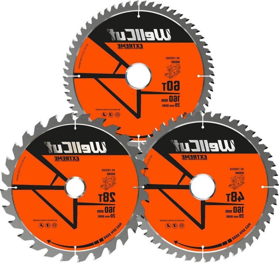 TCT Zaagblad 160mm x 20mm Boring 28 48 & 60 Tanden Geschikt voor TS55