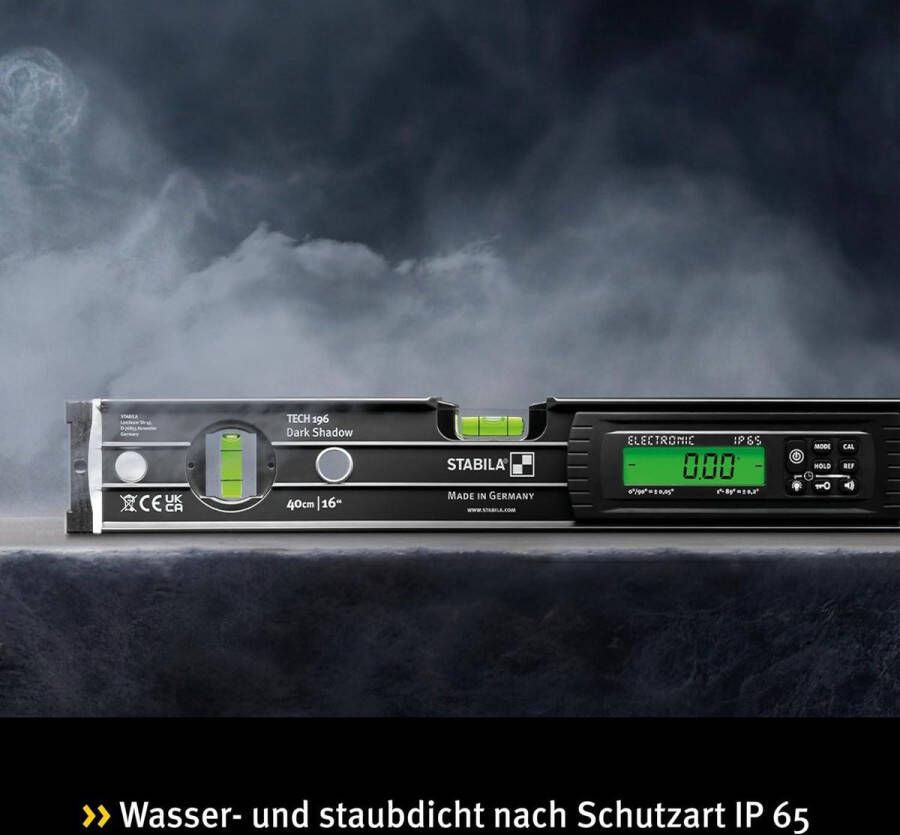 Tech 196 Dark Shadow 40 cm antracietgrijs waterpas met 2 digitale displays meetbereik 0° 360° weergavemodi ° % mm m in ft IP 65
