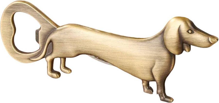 Teckel bronzen flessenopener flesopener bieropener sleutelopener brons hond brushed brons