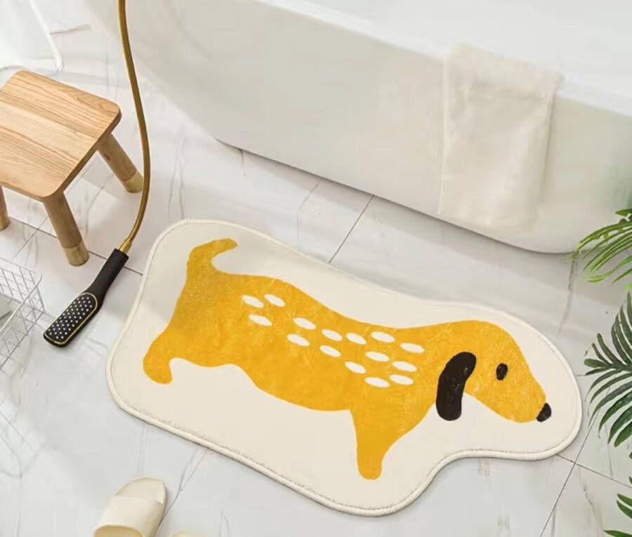Teckel mat deurmat tapijt hond zacht 40x70cm geel