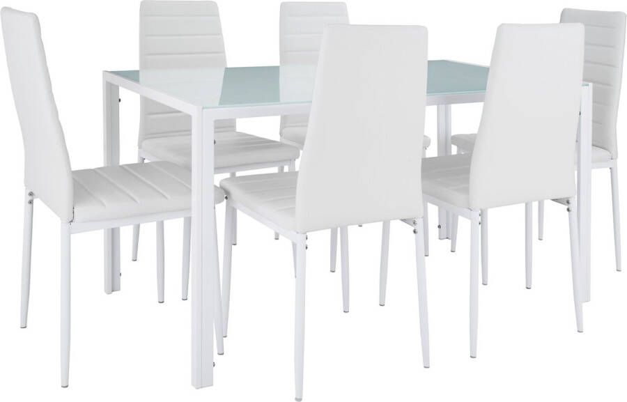 Tectake Eetkamergroep Berlin 6 stoelen en 1 tafel wit 404382