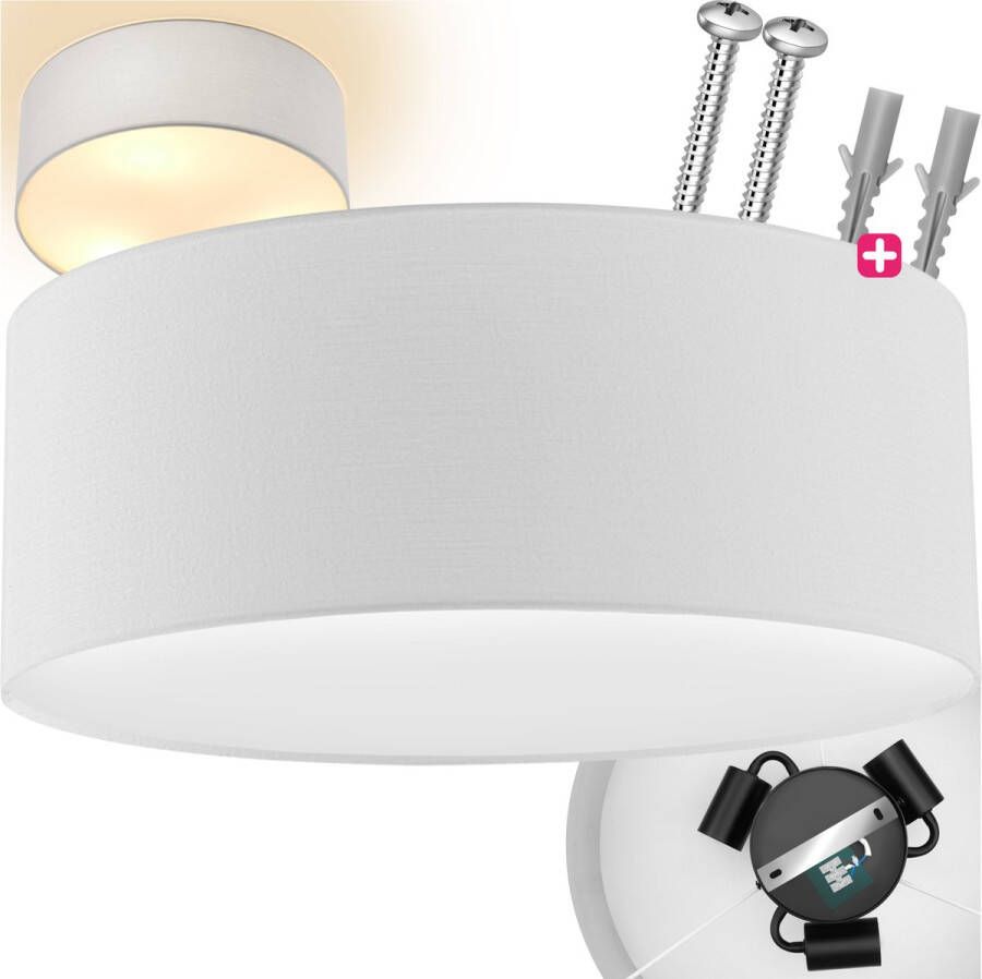 Tectake plafondlamp linnenlook Ø 40cm lamp voor woonkamer slaapkamer hal kinderkamer wit