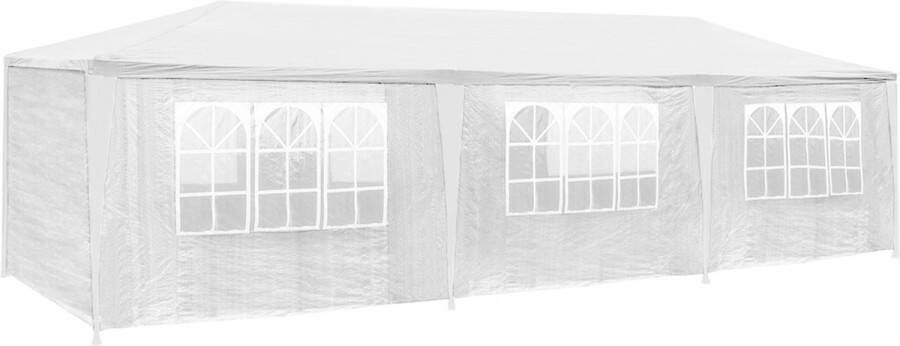 Tectake Tuinpaviljoen 3x9 m Met 8 verwijderbare zijpanelen en 6 ramen Tent met waterdicht zeil met UV-bescherming Partytent voor tuinfeest bruiloft festival wit