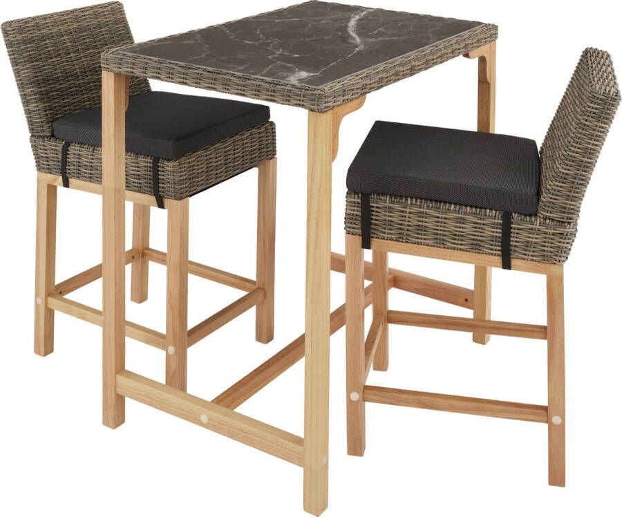 TECTAKE Wicker Bartafel Kutina Met 2 Stoelen Latina Natuur