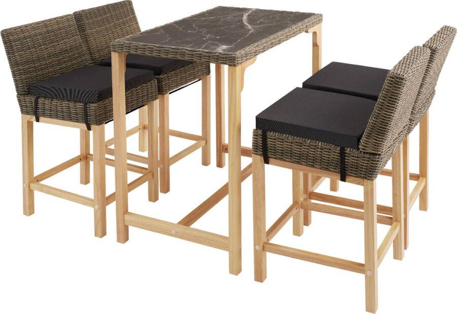 TECTAKE Wicker Bartafel Kutina Met 4 Stoelen Latina Natuur