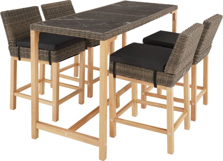 TECTAKE Wicker Bartafel Lovas Met 4 Stoelen Latina Natuur