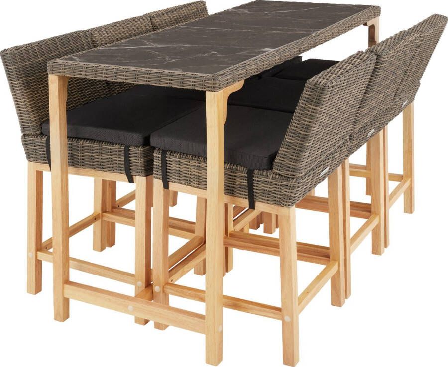 Tectake -Wicker bartafel Lovas met 6 stoelen Latina natuur