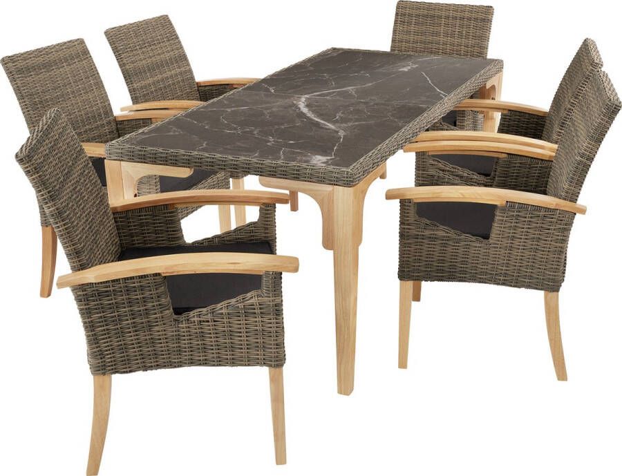 Tectake Wicker tafel Foggia met 6 stoelen Rosarno natuur 404860