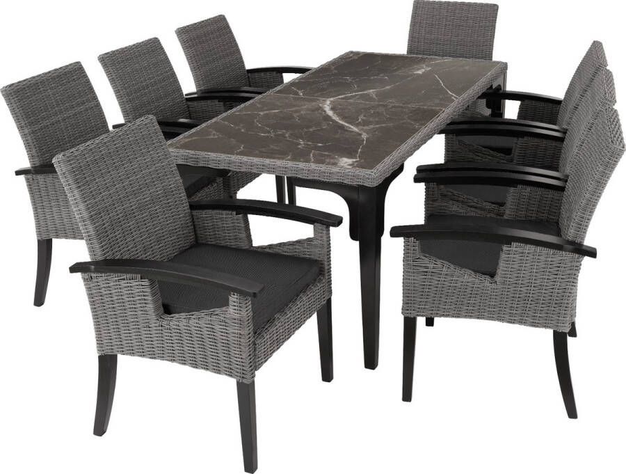 Tectake Wicker tuinset Foggia tafel met 8 stoelen en kussens tuinstoelen Rosarno grijs 404861