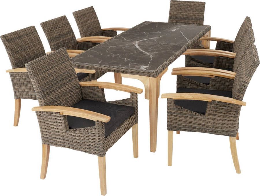 Tectake Wicker tafel Foggia met 8 tuinstoelen Rosarno natuurkleur 404862