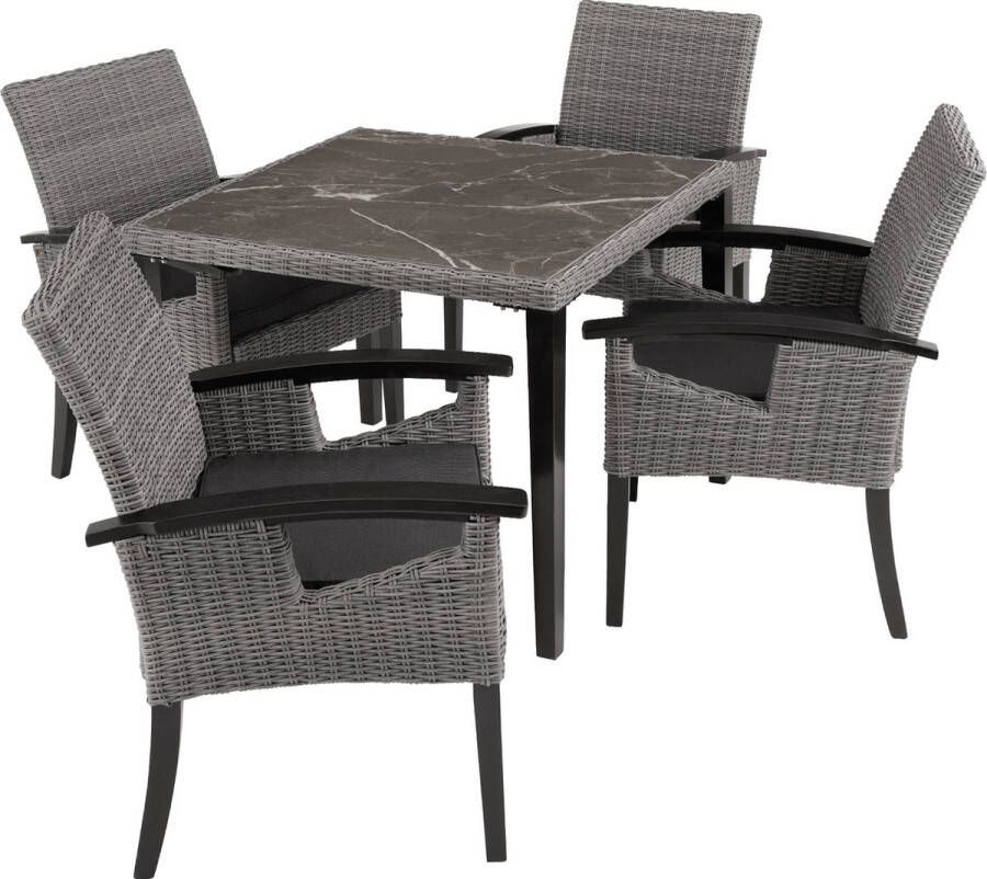 Tectake Wicker tafel Tarent met 4 stoelen Rosarno grijs 404857