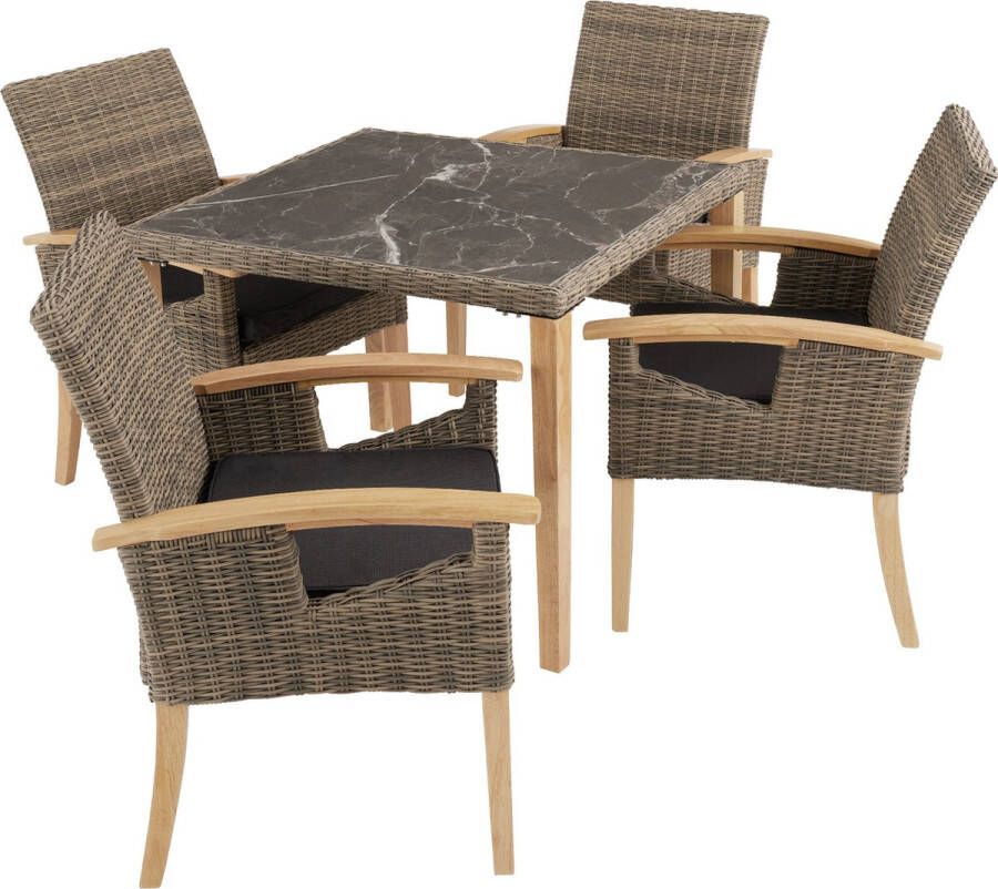 Tectake Wicker tafel Tarent met 4 stoelen Rosarno natuur 404858