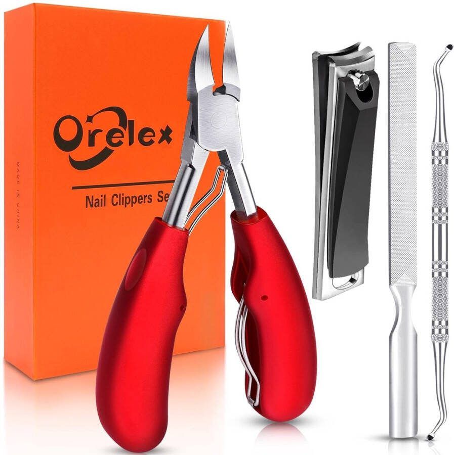 Teennagelknipperset scherpe nagelknipper voor ingegroeide sterke teennagels roestvrijstalen pedicure nagelknipper scherp groot mes zacht handvat set van 4 teennagels nagelschaartje
