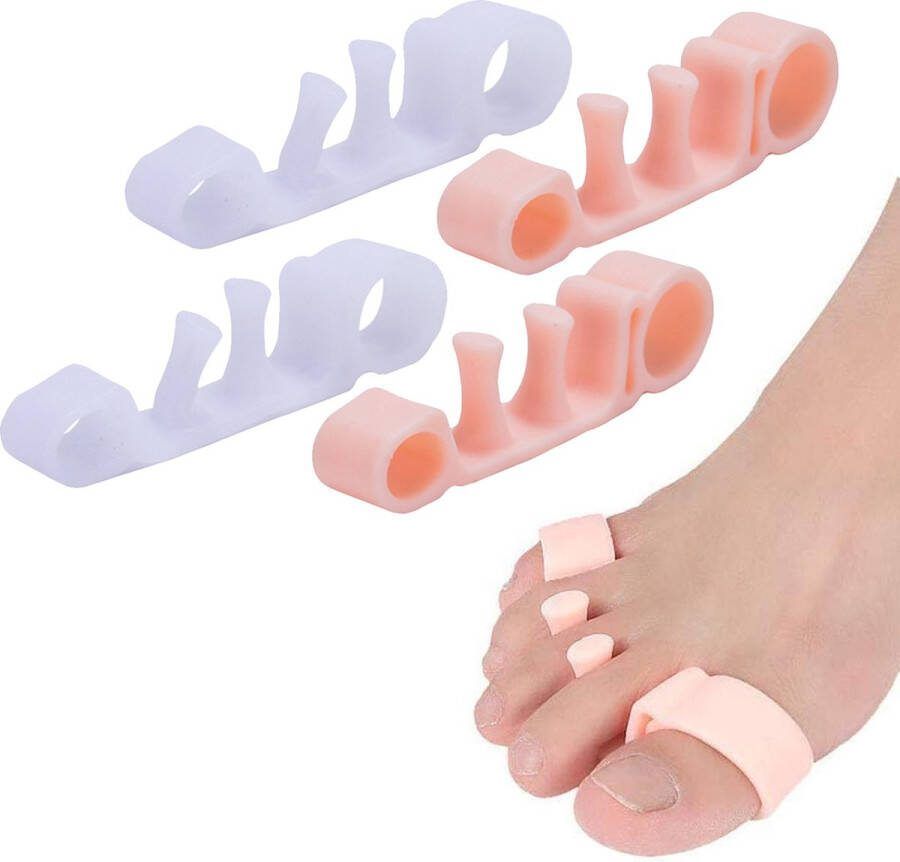 Teenspreider (2 paar 4 stuks)- Gel Teenseparatoren Pijnvermindering Correctie Hamertenen Hallux Valgus Teenstretcher Pedicure Yoga Hardlopen voor mannen en vrouwen -Voor alle tenen geschikt