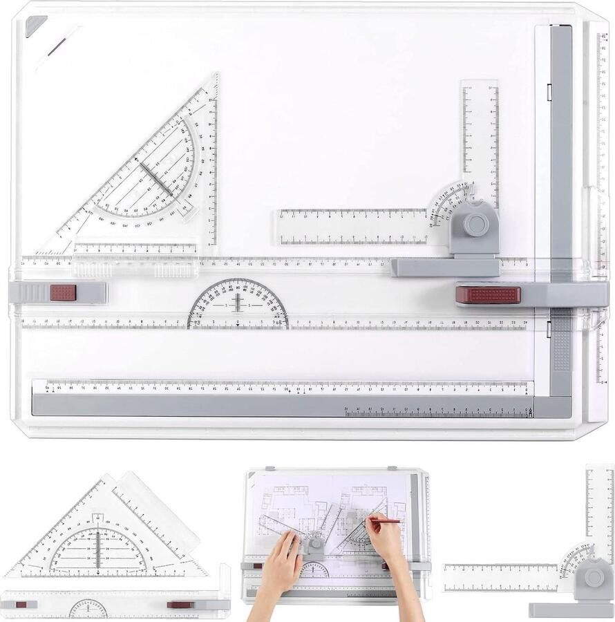 Tekenplaat DIN A3 eenvoudige multifunctionele tekentafel sneltekendriehoek studenten ontwerpers exact werken Tekenbord