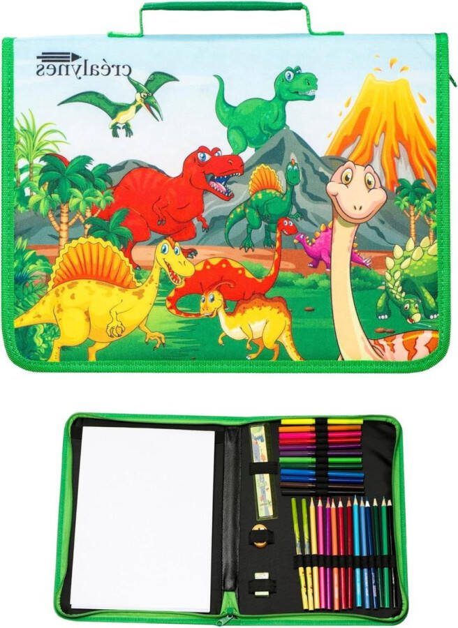 Tekentas met Dinosaurus thema complete tekenkoffer en tekensets met kleurpotloden en markers Tekendoos