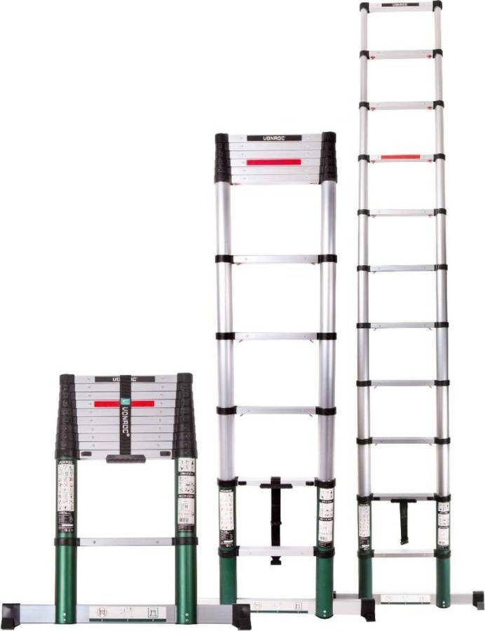 Telescoopladder Telescopische ladder Professioneel – 3.2m – met softclose & dwarsbalk – Veilig & solide