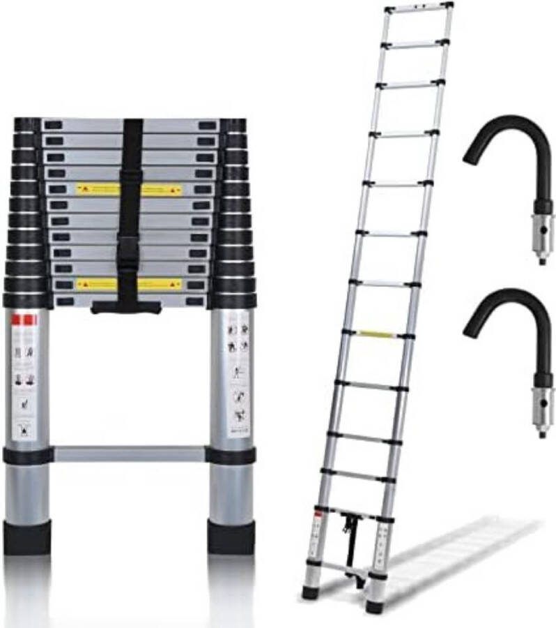 Telescoopladder Vouwladder Telescoopladder Aluminium Uitschuifladder Zilver