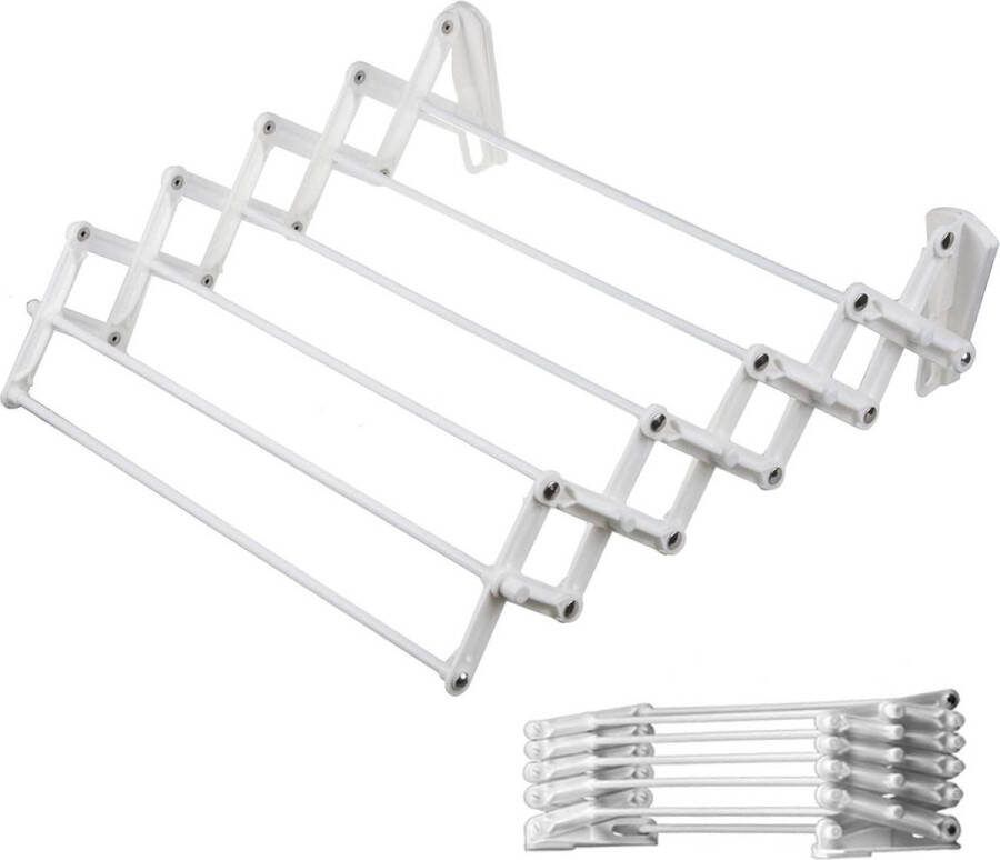 Telescopisch wandwasdroger accordeon droogrek wit 70 cm voor wandmontage