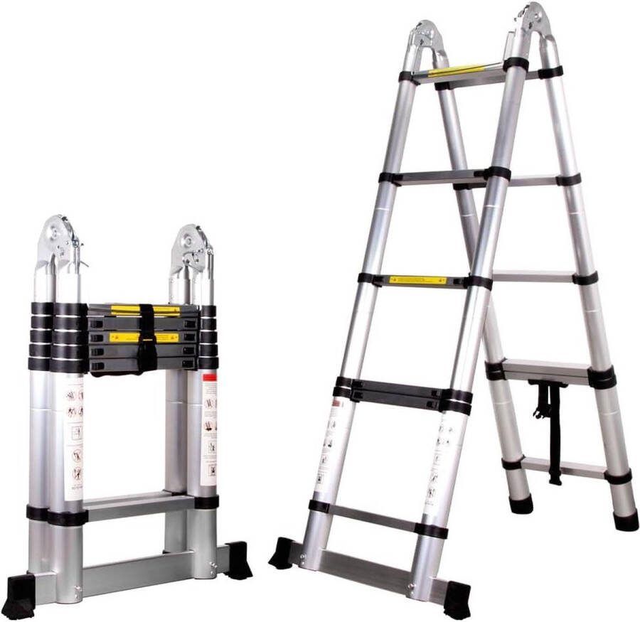 Telescopische aluminium draagbare multifunctionele ladder antislip rubberen voetjes maximale belasting 150 kg EN131 uittrekbaar opvouwbaar. Ladder