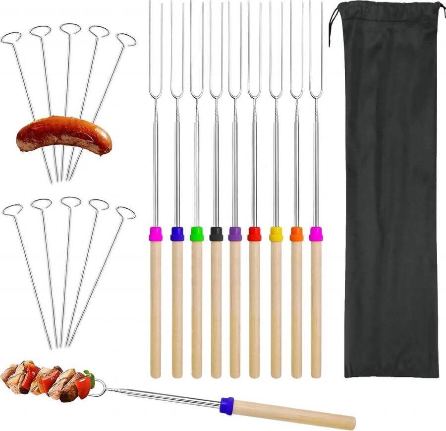 Telescopische barbecuespiesjes 31-81 cm Uitschuifbare vork spiesjes Roestvrij staal Marshmallow roosteren kit Metalen spiesjes voor kebab BBQ spiesjes Herbruikbaar