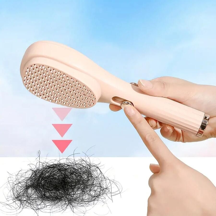Telescopische Haarborstel met Rubberen Haren- 1pc Beige Massagekam en Ontwarborstel Antistatische Haarverzorgingstool voor Makkelijk Ontwarren en Masseren van de Hoofdhuid Compact Draagbaar en Ideaal voor Dagelijks Gebruik