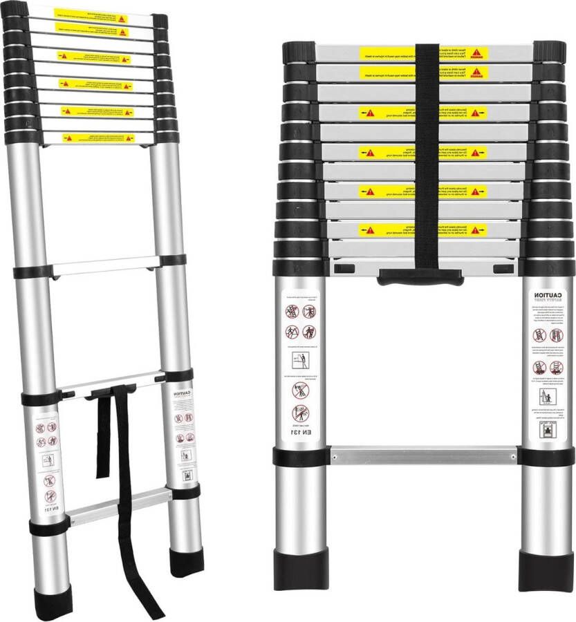 Telescopische ladder 12.5FT enkele knop aluminium vertraging ontwerp uitbreidingsladder voor campers zolders gezinnen buitenwerk maximale draagcapaciteit 300 pond Telescopische ladder