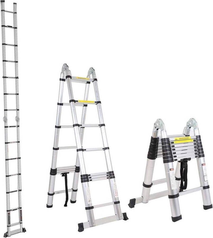 Telescopische ladder 2-in-1 multifunctionele vouwladder 150 kg belastbaarheid 25-m-25-m 16-sporten Telescopische ladder