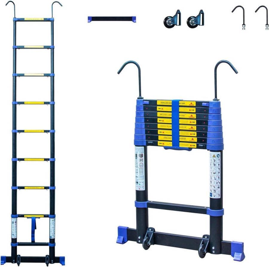 Telescopische ladder 26 meter TELESCOVA8+ aluminium uittrekbaar multifunctioneel werkhoogte maximaal 35 meter afneembare haken Telescopische ladder