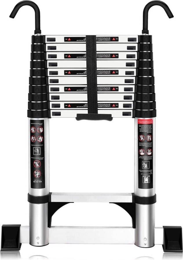 Telescopische ladder 32 m Aluminium met antislip voeten en stabiele haken Maximale belasting 150 kg Telescopische ladder