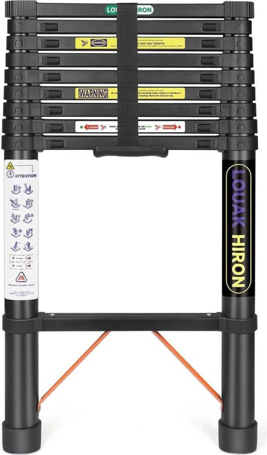 Telescopische ladder 3.9 m antislip vouwladder staande ladder multifunctionele ladder 150 kg belastbaarheid zwart met variabele hoogte
