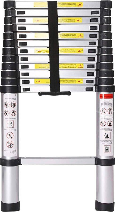 Telescopische ladder 5 m uitschuifbare ladder intrekbare ladder 16 stappen maximale belasting 150 kg Telescopische ladder