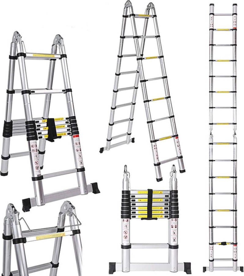 Telescopische ladder 5 meter Aluminium 16 sporten telescopische ladder Maximale belasting 150 kg Telescopische ladder