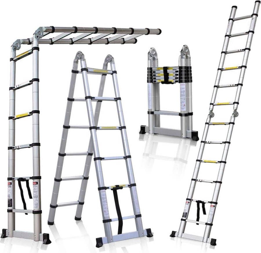 Telescopische ladder 5 meter aluminium inklapbaar capaciteit 150 kg norm EN131 Telescopische ladder
