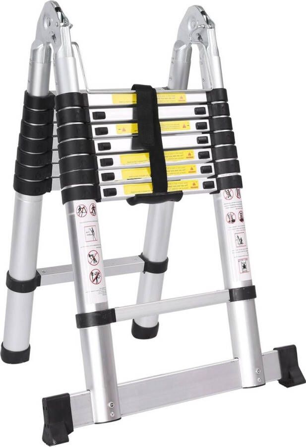 Telescopische ladder 5 meter aluminium vouwladder 25 meter plus 25 meter draagbaar inklapbaar 16 treden antislip belastbaar tot 150 kg Telescopische ladder