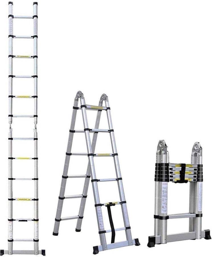 Telescopische ladder 5m vouwladder aluminium 16 antislip treden maximale belasting 150 kg Telescopische ladder