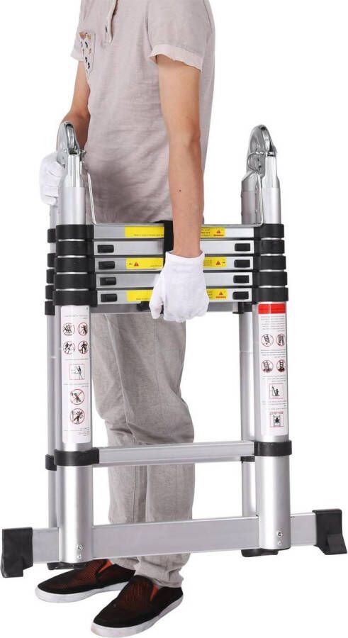 Telescopische ladder Aluminium Multifunctionele vouwladder Uittrekbare ladder 150 kg belastbaarheid 8 x 8 sporten Telescopische ladder