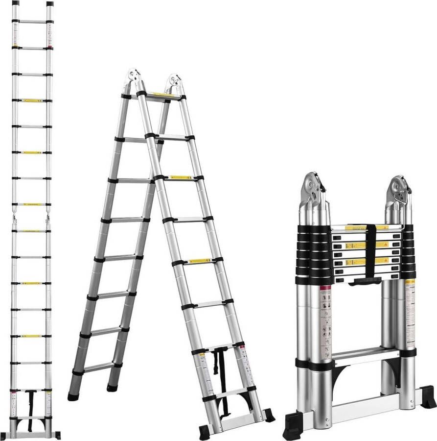 Telescopische ladder Aluminium vouwladder Multifunctionele ladder met maximale belasting 150 kg zilver Telescopische ladder