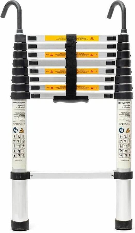 Telescopische ladder Aluminium vouwladders 32 m uitschuifbare trapladder in hoogte verstelbaar en veiligheidsslot met 2 afneembare haken Telescopische ladder