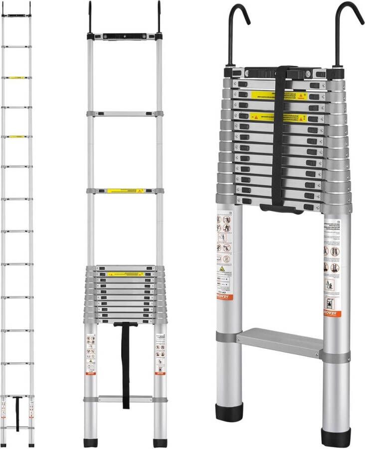 Telescopische ladder Antislip Vouwladder 112x49x85cm Trapladder met Vergrendelingssysteem Multifunctionele ladder Aluminiumlegering 190kg Draagvermogen Ideaal voor Home Repairs Decoreren Muurschilderen Telescopische ladder