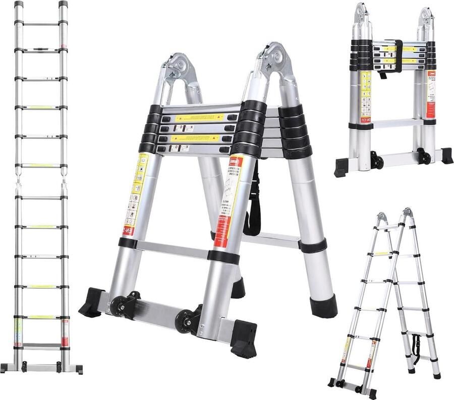 Telescopische ladder balansbalk beweegbaar wiel huishoudelijk multifunctioneel inklapbaar buitenwerk 3.8 meter Trapladder