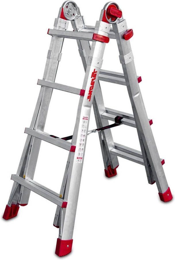 Telescopische ladder Multifunctionele aluminium ladder TELES.T4B in hoogte verstelbaar 130 x 53 x 20 cm 8 + 8 treden zeer robuust en stabiel Telescopische ladder