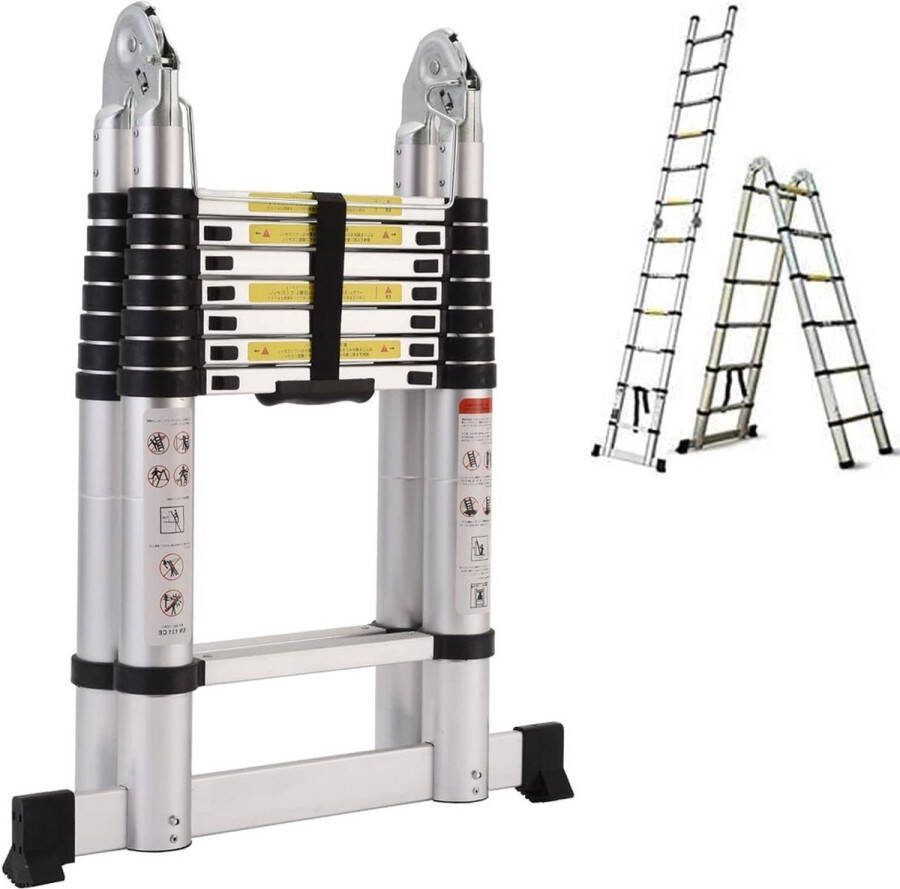 Telescopische ladder Multifunctionele ladder 2-in-1 vouwladder 5 m aluminium 150 kg belastbaarheid 16 sporten Telescopische ladder