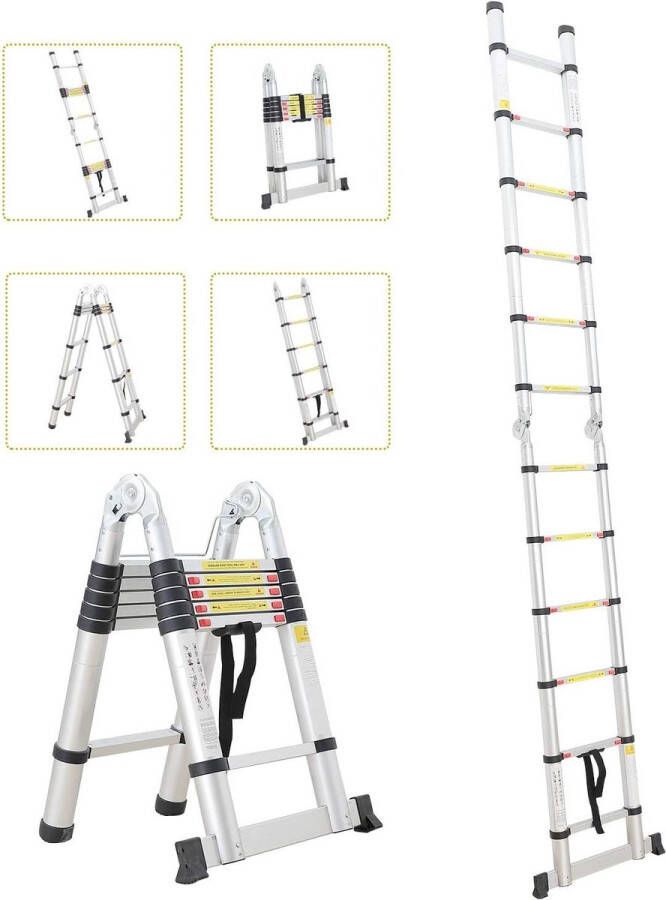 Telescopische ladder Multifunctionele Ladder Trapladder Standaard-Certificering EN131 Maximale belasting 1497 kg 38 m Stabilisatiestang EN 134 Telescopische ladder
