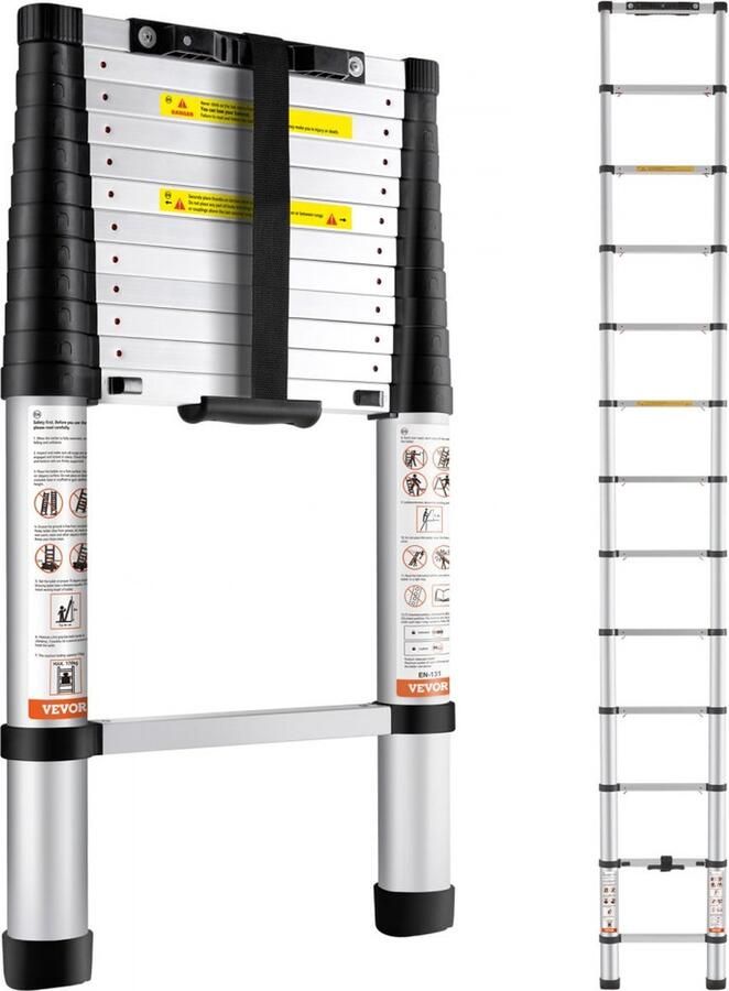 Telescopische ladder uitschuifbaar 380 cm hoog vouwladder draagvermogen 170 kg