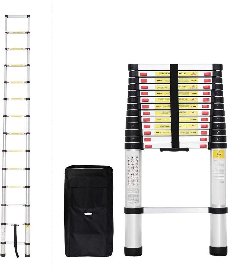 Telescopische ladder vouwladder maximale belastbaarheid 150 kg standaard certificering EN131-41 meter gratis draagtas EN 131 Telescopische ladder
